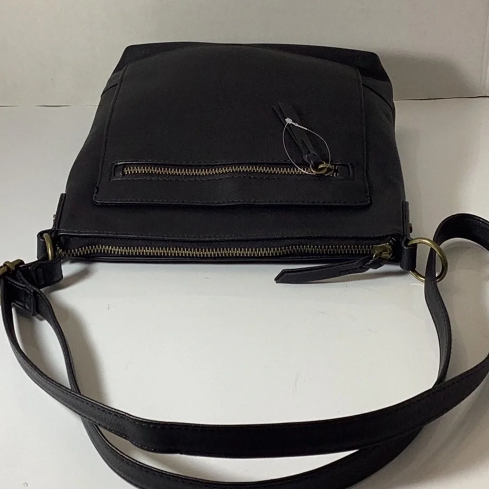 Style & Co Hudsonn North South Crossbody Bag Women's Black Top Zip Closure
